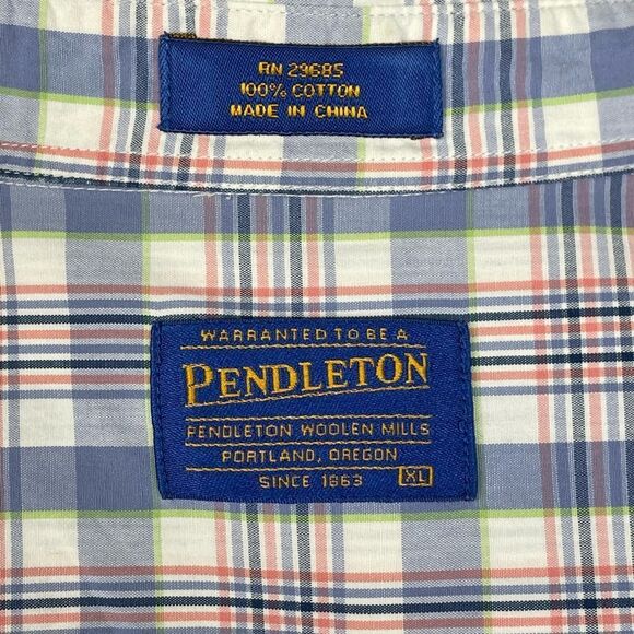 Pendleton 100% Cotton Blue Plaid Casual Button Front Shirt - Men’s XL - Picture 6 of 6